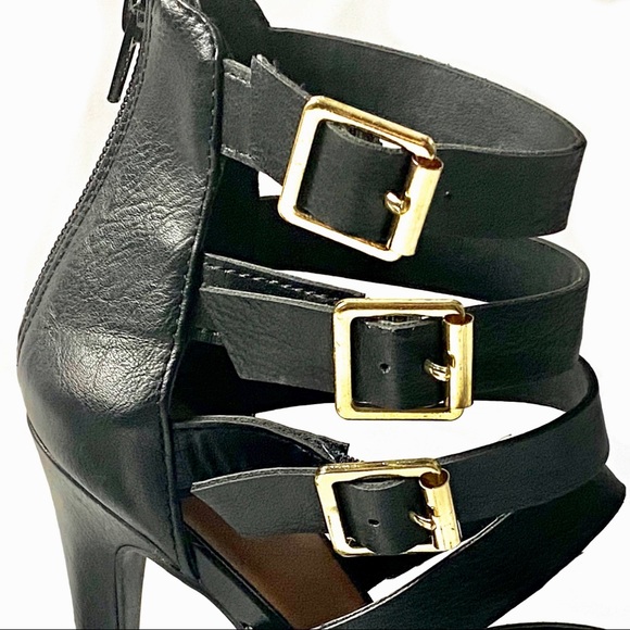 Multiple Straps Stiletto Heel Black Sandals Size 8 - Picture 8 of 12